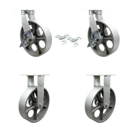 Service Caster 10'' Heavy Duty Semi Steel Cast Iron Caster Set 2 Swivel Lock/Brake 2 Rigid, 4PK CRAN-SCC-KP92S1030-SSR-SLB-BSL-2-R-2